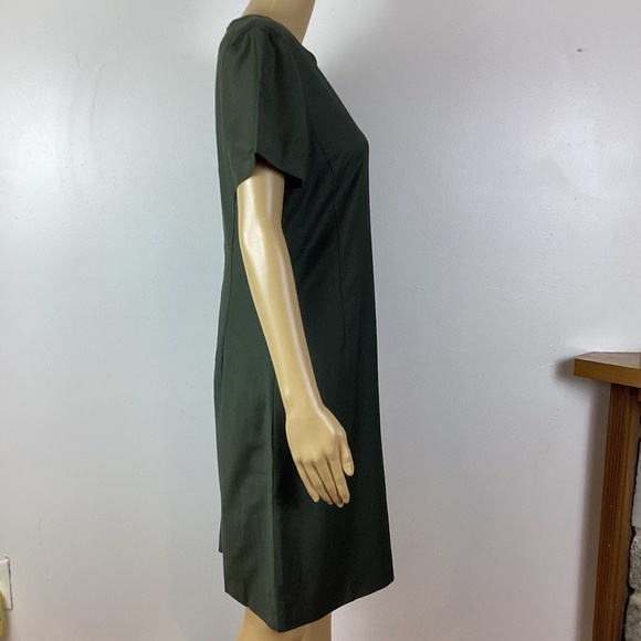 Theory Olive Green Jatinn Continuous Wool Blend Shift Dress Short Sleeve 10 - Picture 2 of 5